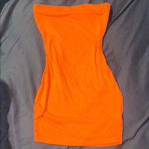Neon Orange Tube Top Strapless Dress